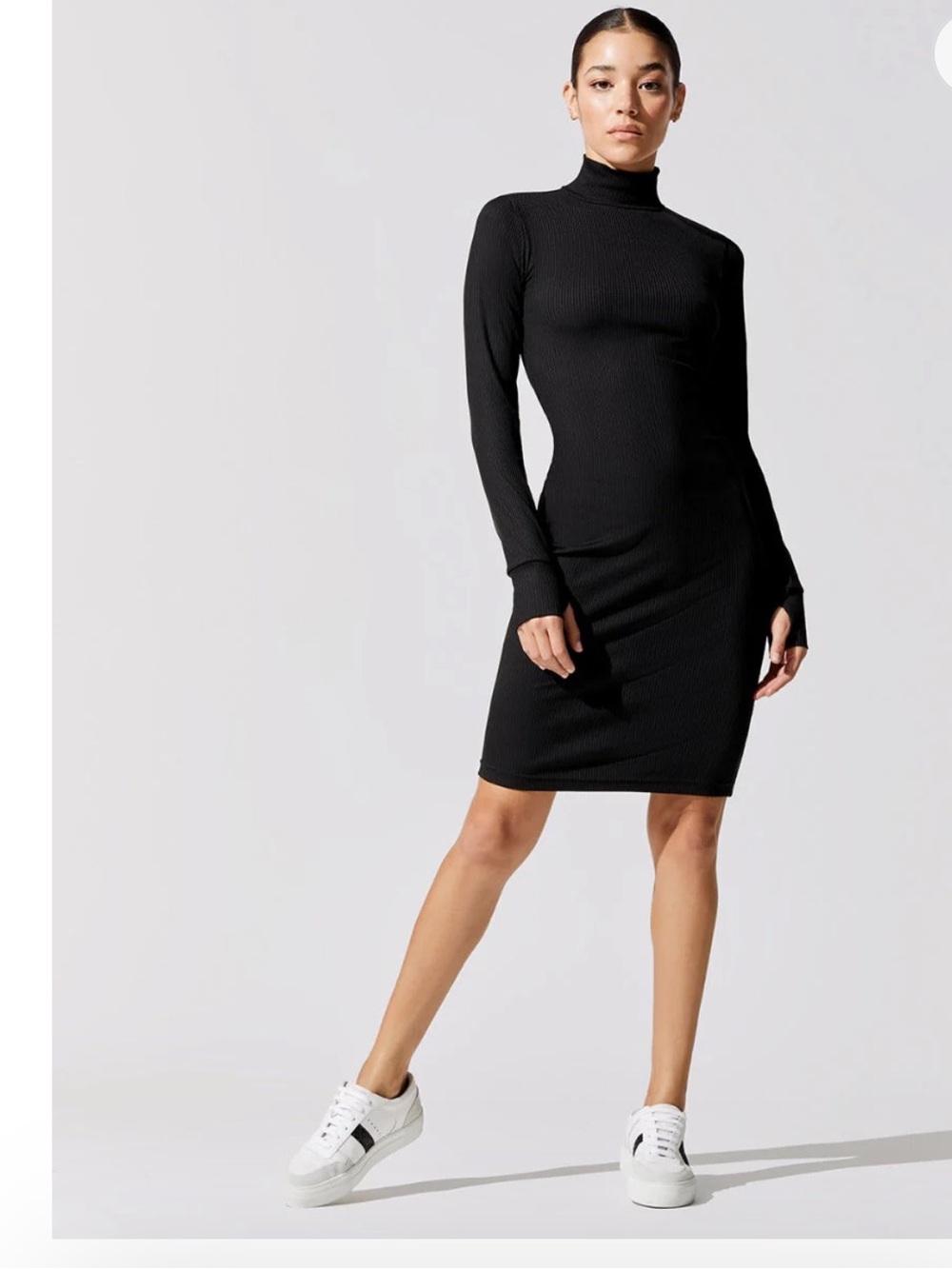 Carbon38 Black Ribbed Turtleneck Midi Dress, SZ Small
